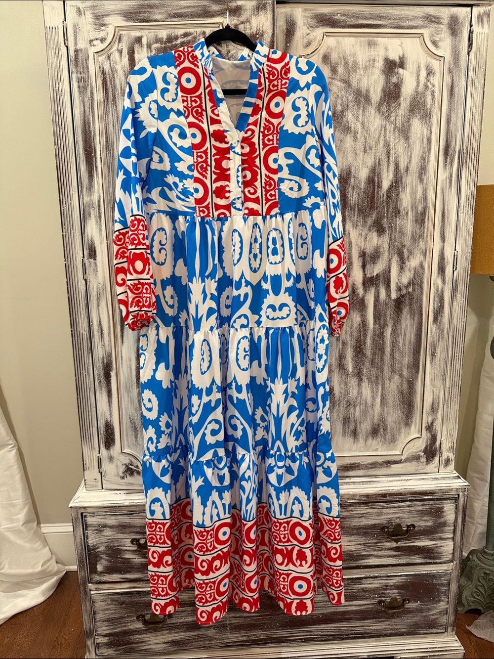 Blue & Red Printed Maxi Dress - Women Dresses Maxi